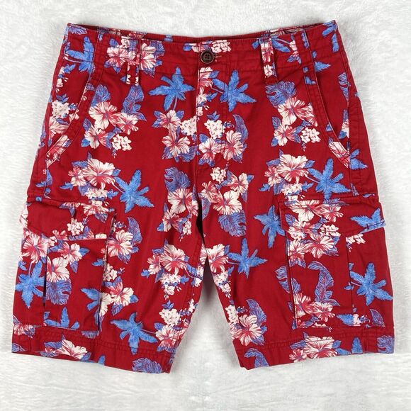 Red Camel Hawaiian Floral Bermuda Shorts Mens 32 Tropical Aloha Tiki Beach 80s - Picture 1 of 10